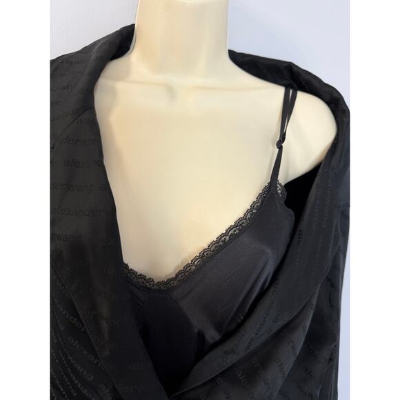 Alexander Wang Black Tonal Logo Deconstructed Shirt Dress Silk Blend Black Sz 2 - Picture 4 of 16
